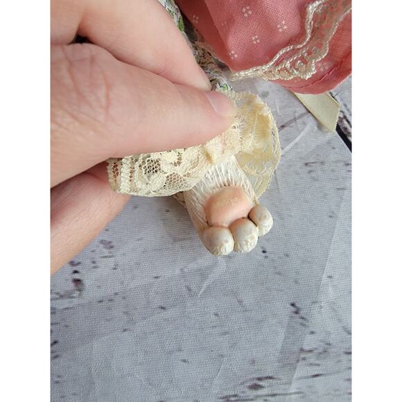 Rabbit Doll Figurine Shelf Sitter Ceramic Head, Hands Body Handmade Clothing - Picture 7 of 8